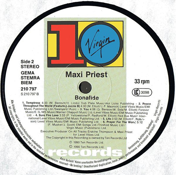 Maxi Priest : Bonafide (LP, Album)