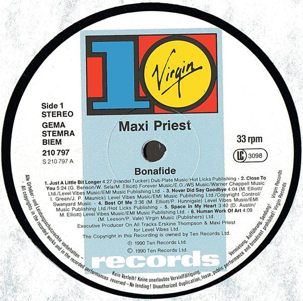 Maxi Priest : Bonafide (LP, Album)
