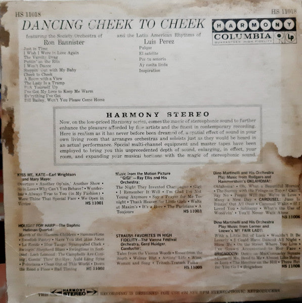 Society Orchestra Of Ron Bannister And The Latin American Rhythms Of Luis Perez (20) : Dancing Cheek To Cheek (LP)