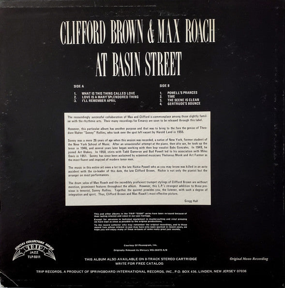 Clifford Brown And Max Roach : At Basin Street (LP, Album, Mono, RE)