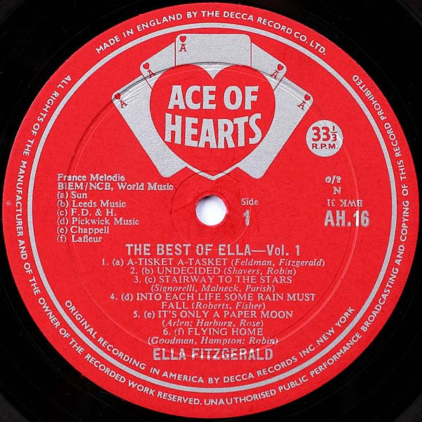 Ella Fitzgerald : The Best Of Ella Volume One (LP, Comp, Mono)