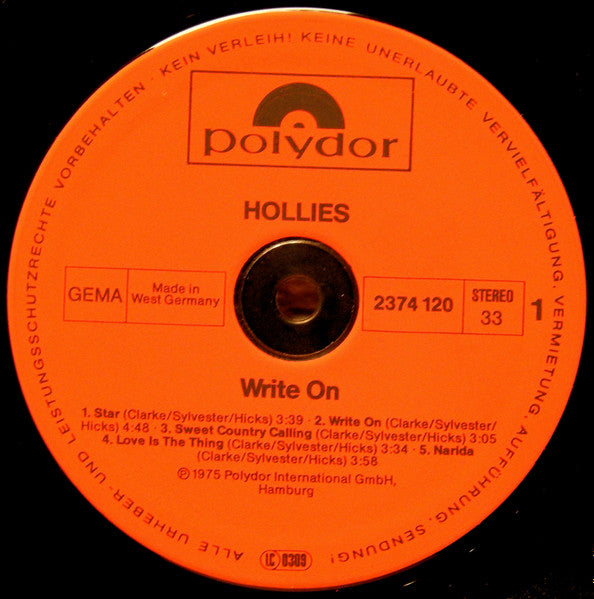 The Hollies : Write On (LP, Album, RP)