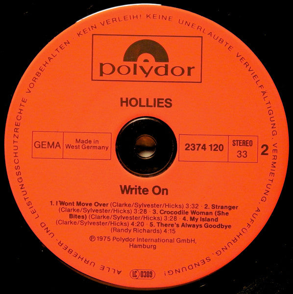 The Hollies : Write On (LP, Album, RP)