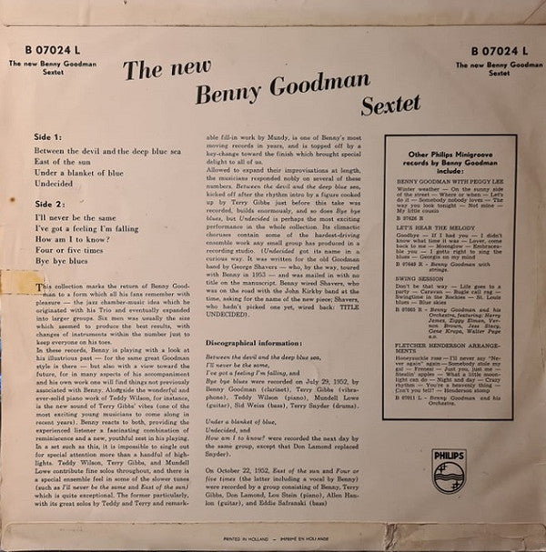 Benny Goodman Sextet : The New Benny Goodman Sextet (LP, Album, Mono)