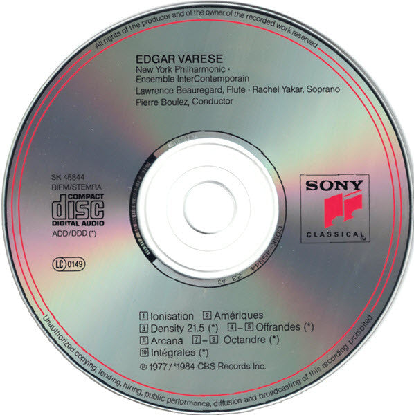 Edgard Varèse / Pierre Boulez, New York Philharmonic, Ensemble Intercontemporain : Arcana • Amériques • Ionisation • Offrandes • Density 21.5 • Octandre • Intégrales (CD, Comp, RE)