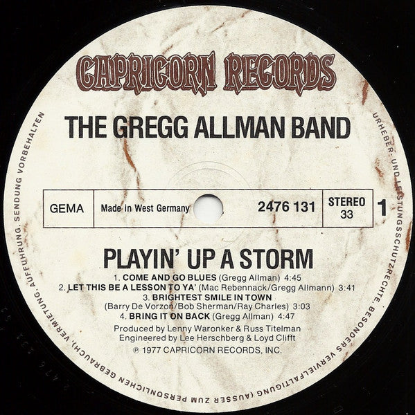 The Gregg Allman Band : Playin' Up A Storm (LP, Album, Gat)
