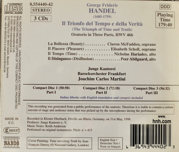 Georg Friedrich Händel : Il Trionfo Del Tempo E Della Verità (The Triumph Of Time And Truth) (3xCD, Album)