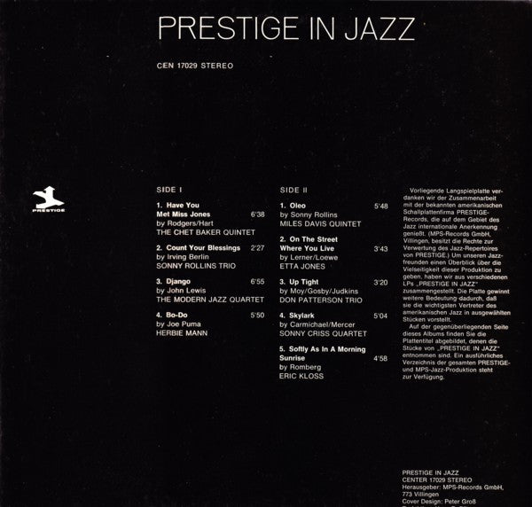 Various : Prestige In Jazz (LP, Smplr, Gat)