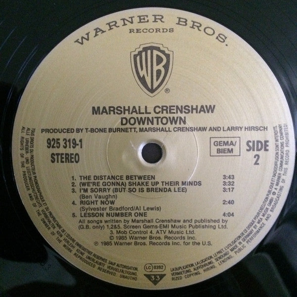 Marshall Crenshaw : Downtown (LP, Album)