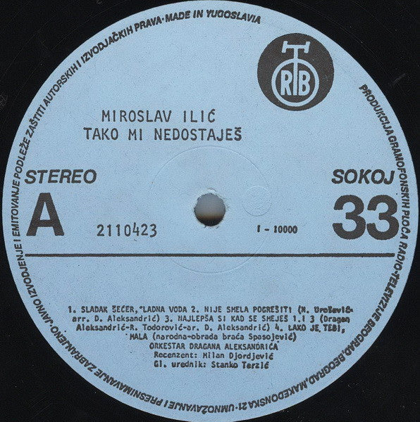 Miroslav Ilić : Tako Mi Nedostaješ (LP, Album)