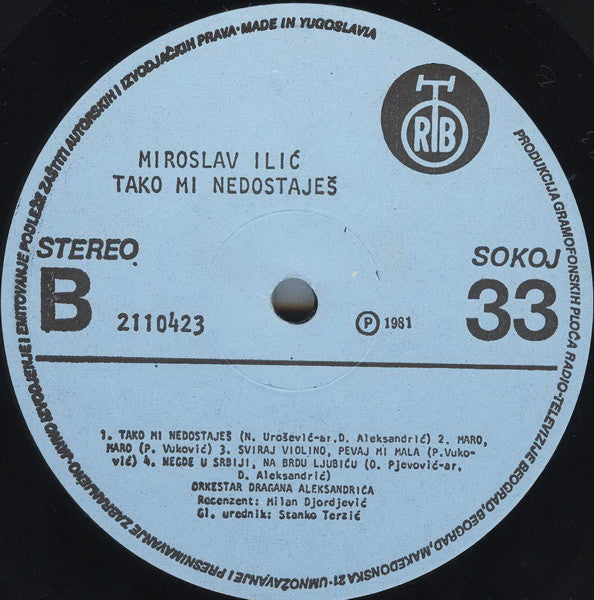 Miroslav Ilić : Tako Mi Nedostaješ (LP, Album)