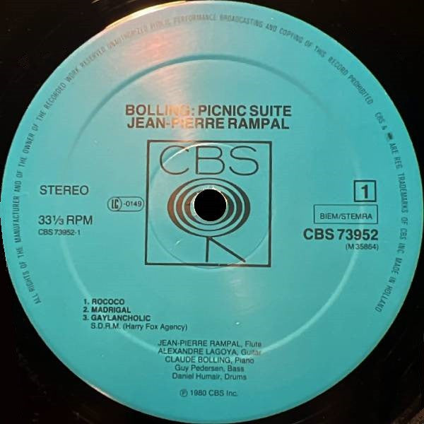 Jean-Pierre Rampal / Alexandre Lagoya / Claude Bolling : Picnic Suite (LP, Album)