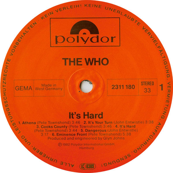 The Who : It's Hard (LP, Album, Wes)