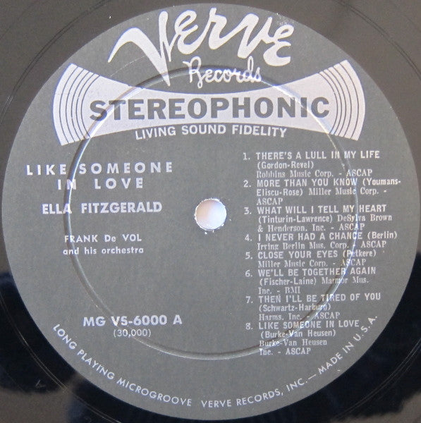 Ella Fitzgerald - Frank De Vol And His Orchestra : Like Someone In Love (LP, Album)