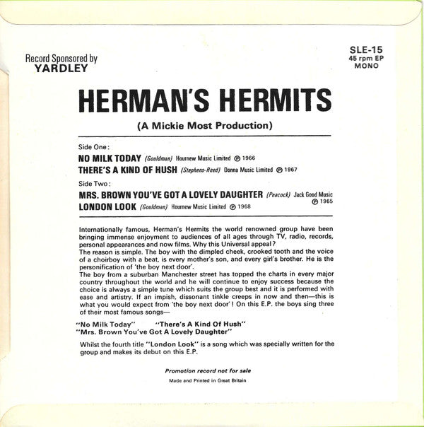 Herman's Hermits : The London Look (7", EP, Mono, Promo)