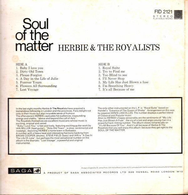 Herbie & The Royalists : Soul Of The Matter (LP, Album)