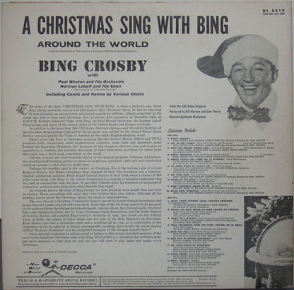 Bing Crosby With Paul Weston And His Orchestra, Norman Luboff Choir : A Christmas Sing With Bing - Around The World (LP, Album, Mono)