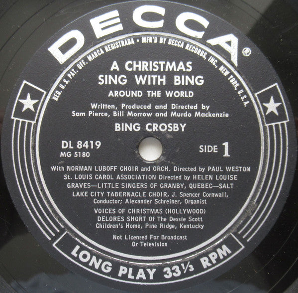 Bing Crosby With Paul Weston And His Orchestra, Norman Luboff Choir : A Christmas Sing With Bing - Around The World (LP, Album, Mono)