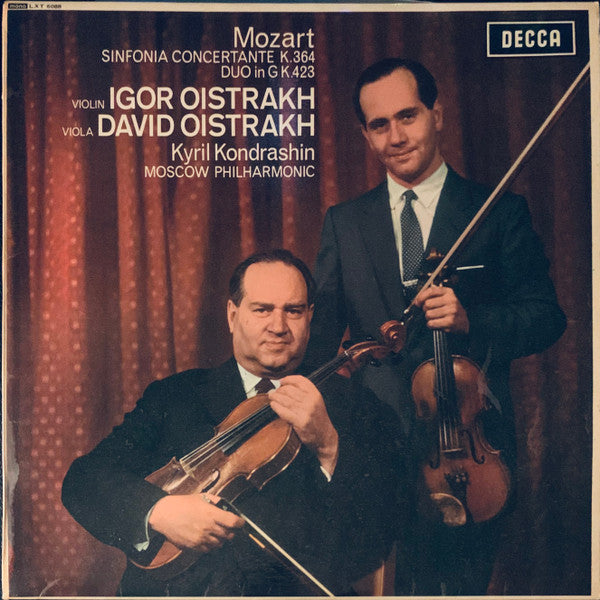 Wolfgang Amadeus Mozart - Igor Oistrach / David Oistrach / Kiril Kondrashin / Moscow Philharmonic Orchestra : Sinfonia Concertante K.364 / Duo In G K.423 (LP, Album, Mono)