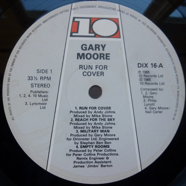 Gary Moore : Run For Cover (LP, Album, Glo)