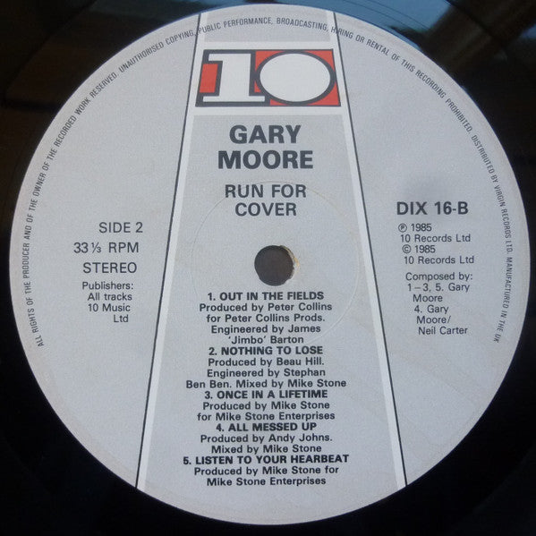 Gary Moore : Run For Cover (LP, Album, Glo)