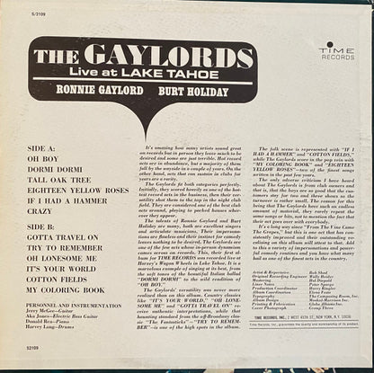 The Gaylords, Gaylord & Holiday : Live At Lake Tahoe (LP)