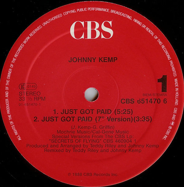 Johnny Kemp : Just Got Paid (12", Maxi)