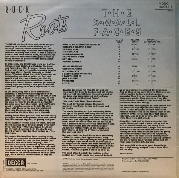 Small Faces : Rock Roots (LP, Comp, Mono)