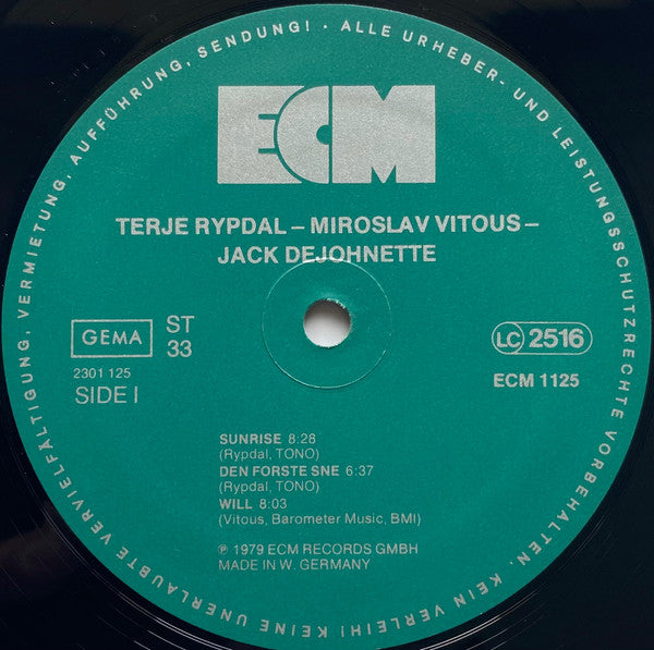 Terje Rypdal / Miroslav Vitous / Jack DeJohnette : Terje Rypdal / Miroslav Vitous / Jack DeJohnette (LP, Album)