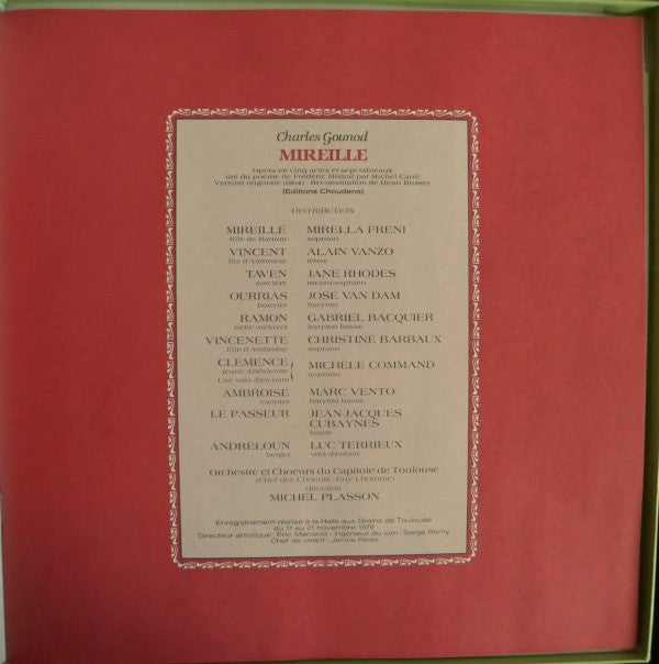 Charles Gounod - Mirella Freni, Alain Vanzo, José van Dam, Jane Rhodes, Gabriel Bacquier, Orchestre National Du Capitole De Toulouse Et Chœur Du Capitole De Toulouse, Michel Plasson : Mireille (3xLP, Album + Box)