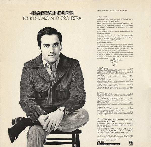 Nick DeCaro And His Orchestra : Happy Heart (LP, Album)