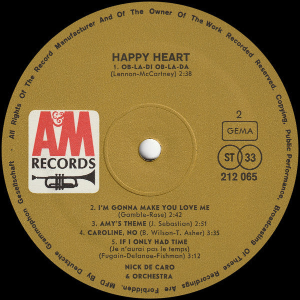 Nick DeCaro And His Orchestra : Happy Heart (LP, Album)