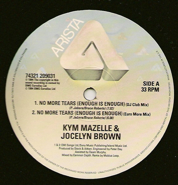 Kym Mazelle & Jocelyn Brown : No More Tears (Enough Is Enough) (12", Single)