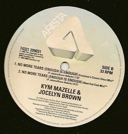 Kym Mazelle & Jocelyn Brown : No More Tears (Enough Is Enough) (12", Single)