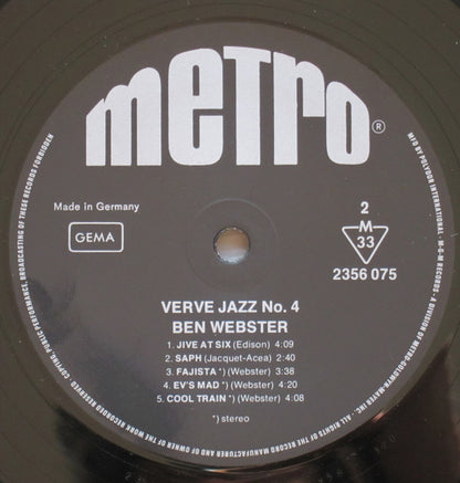 Ben Webster With Harry Edison, Roy Eldridge, Benny Carter, Coleman Hawkins : Verve Jazz No. 4 (LP, Comp, Mono)