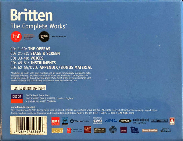 Benjamin Britten : The Complete Works  (65xCD + DVD-V, PAL, 55  + Box, Comp)