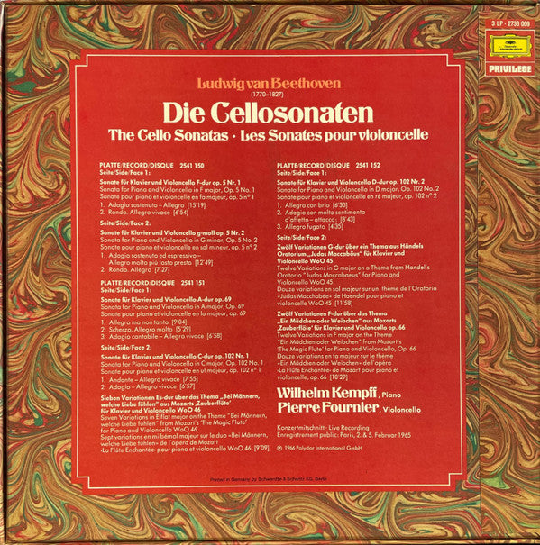 Ludwig Van Beethoven / Wilhelm Kempff, Pierre Fournier : Die Cellosonaten - The Cello Sonatas - Les Sonates Pour Violoncelle (3xLP + Box)