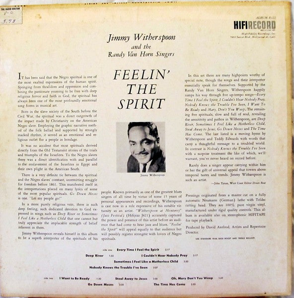 Jimmy Witherspoon : Feelin' The Spirit (LP, Album, Mono)