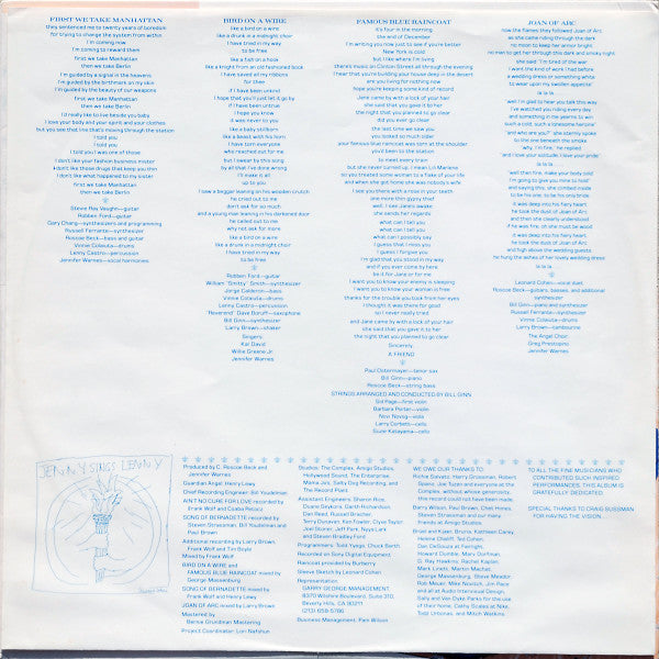 Jennifer Warnes : Famous Blue Raincoat (The Songs Of Leonard Cohen) (LP, Album, 49,)