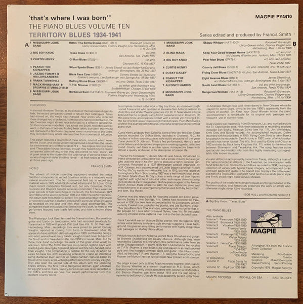 Various : 'That's Where I Was Born' - Territory Blues 1934-1941 (LP, Comp, Mono, bla)