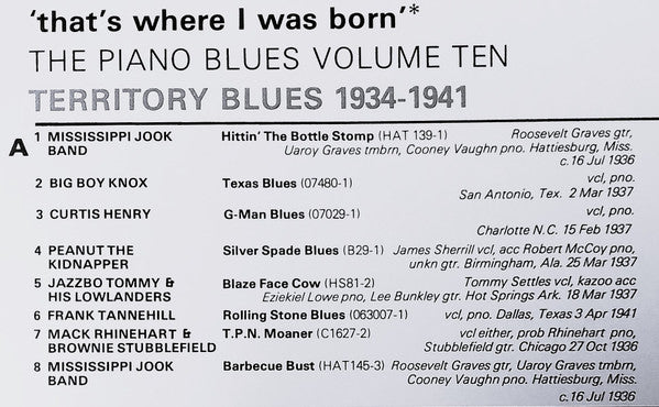 Various : 'That's Where I Was Born' - Territory Blues 1934-1941 (LP, Comp, Mono, bla)