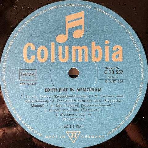 Edith Piaf : In Memoriam (LP, Comp, Mono)