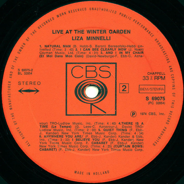 Liza Minnelli : Live At The Winter Garden (LP, Album)