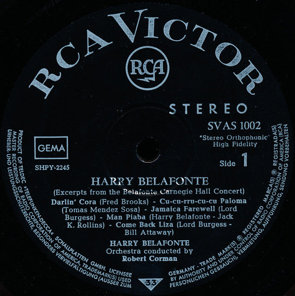 Harry Belafonte : Excerpts From The Belafonte Carnegie Hall Concert (LP, Album, RE)