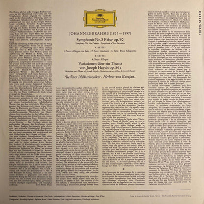 Johannes Brahms, Herbert von Karajan, Berliner Philharmoniker : Symphonie Nr. 3 • Haydn-Variationen (LP, RP)