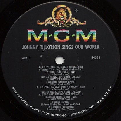 Johnny Tillotson : Johnny Tillotson Sings Our World (LP, Mono)