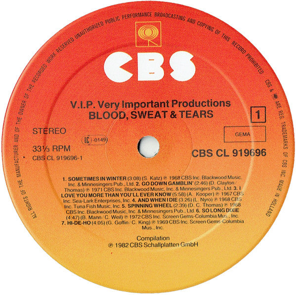 Blood, Sweat And Tears : V.I.P. Very Important Productions (LP, Comp, Club)