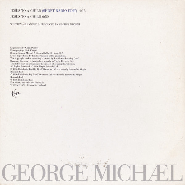 George Michael : Jesus To A Child (CD, Single, Promo)