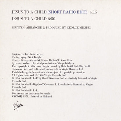 George Michael : Jesus To A Child (CD, Single, Promo)