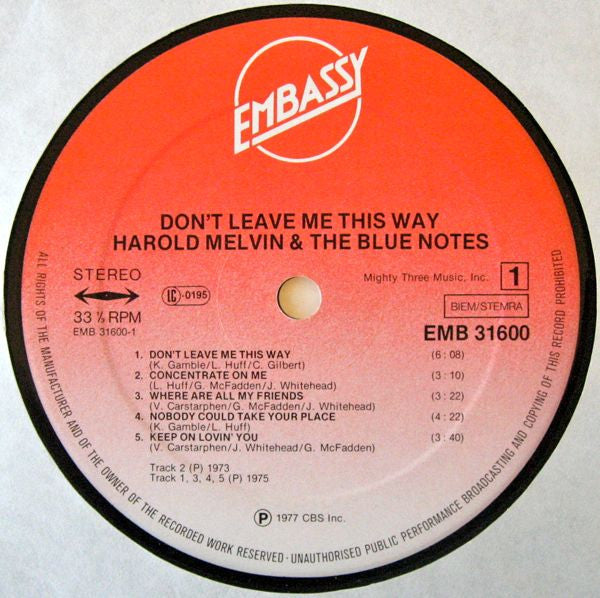 Harold Melvin And The Blue Notes : Don't Leave Me This Way (LP, Comp)